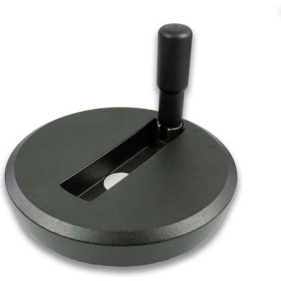 JW Winco - 5BRWDK/R - Alum. Flat-Faced Handwheel w/ Retract. Handle - 5.51" D x .625" Bore - Black