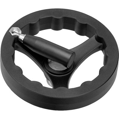 JW Winco - 6361005 - Plastic 3 Spoked Handwheel w/ Retractable Handle - 3.94" Dia x .16" Pilot Hole