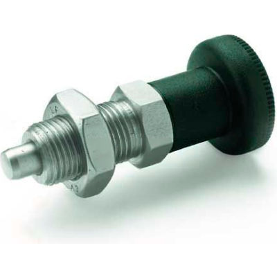 J.W. Winco GN617 Indexing Plunger w/ Knob Lock Nut SS 1.56x3.57lbs Pressure 3/8-24 Thread .2x.2" Pin