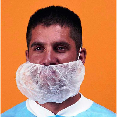 Polypropylene Beard Cover, 100% Latex Free, White, 21", 100/Bag