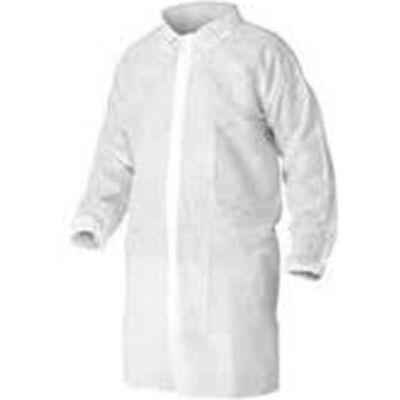 HD Polypropylene Lab Coat, No Pockets, Elastic Wrists, Snap Front, Single Collar, White, L, 30/Case