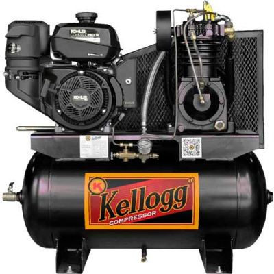 Kellogg-American HD30GK14E-335, 14HP, Stationary Gas Comp, 30 Gal, 175 PSI, 27.9 CFM, Kohler, Recoil