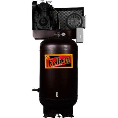 Kellogg-American L001152, 7.5 HP, Two-Stage, 80 Gal, Vert., 175 PSI, 27.5 CFM, 1-Phase, 208-203/460