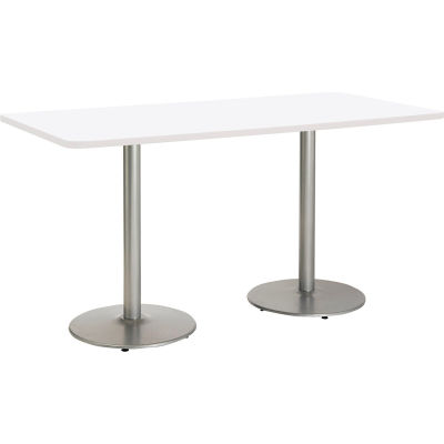 KFI 72"W x 36"H Counter Height Pedestal Table - Designer White Top - White Edge - Round Silver Base