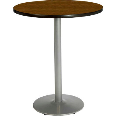 KFI 36" Round Bar Height Restaurant Table, Walnut Table/Silver Base