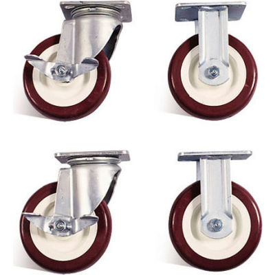 Knaack 516 6" Poly Caster Set w/ Brakes, Non-Marking Polyurethane, Black/Silver