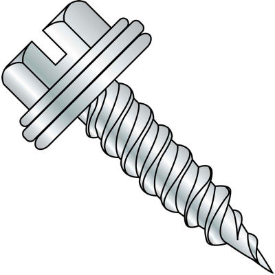 #8 x 1 Slotted Indented Hex Washer With Bonded Neo Epdm Washer F/T Self Piercing Zinc - Pkg of 1000
