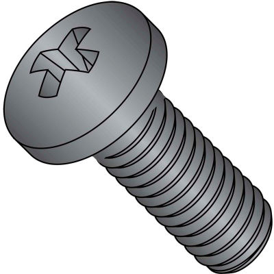 8-32X1 1/2 Phillips Pan Full Thread Machine Screw Fully Threaded Black Oxide, Pkg of 3000