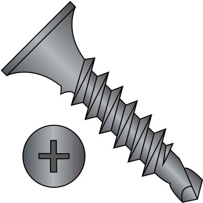 #12 x 5 Phillips Bugle Head Full Thread Self Drilling Drywall Screw Black Phosphate - Pkg of 250