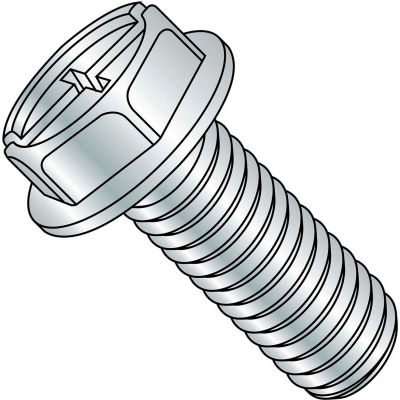 1/4-20X1 Combo (Slot/Phillips) Indent Hexwasher Machine Screw Full Thread Zinc, Pkg of 2000
