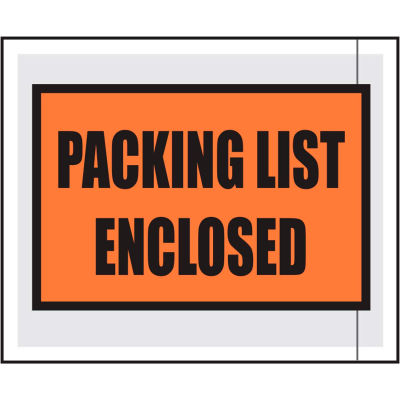 Packing List Envelopes - "Packing List Enclosed" 4-1/2" x 5-1/2" Full Face - 1000/Case