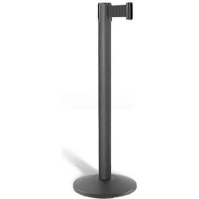 Lavi Industries Contempo Queuing Stanchion, 40"H Black Post, 7'L Black Belt, Sloped Base