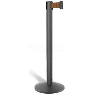 Lavi Industries Contempo Queuing Stanchion, 40"H Black Post, 7'L Bronze Belt, Sloped Base