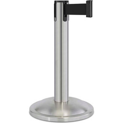 Lavi Industries Contempo Exhibit Post, 24" Satin Stainless Steel Post, 7' Black Belt