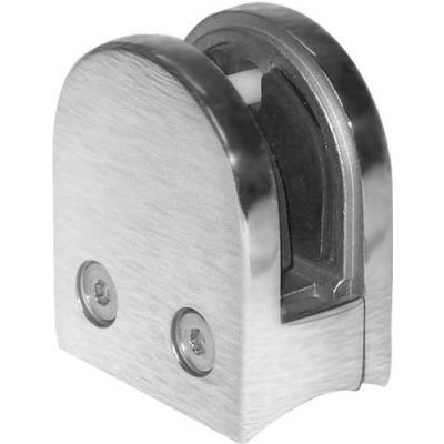 Lavi Industries, Glass Clip, for 1/2" Glass, Radius, for 2" Tubing, Satin Stainless Steel