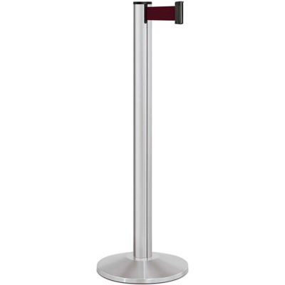 Lavi Industries Beltrac® Retractable Belt Barrier, 40" Silver Post, 7' Burgundy Belt