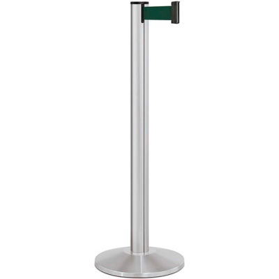 Lavi Industries Beltrac® Retractable Belt Barrier, 40" Silver Post, 7' Forest Green Belt