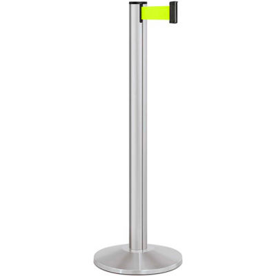 Lavi Industries Beltrac® Retractable Belt Barrier, 40" Silver Post, 7' Neon Yellow Belt