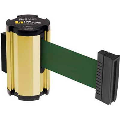 Lavi Industries Gold Anodized Aisle Closure Wall Mount, 7'L Forest Green Retractable Belt Barrier