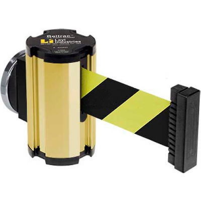Lavi Industries Gold Anodized Magnetic Wall Mount Unit, 7'L Safety Black/Yellow Retractable Belt