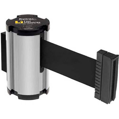 Lavi Industries Satin Aisle Closure Wall Mount, 7'L Black Retractable Belt Barrier