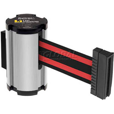 Lavi Industries Satin Aisle Closure Wall Mount, 7'L Black/Red Retractable Belt Barrier