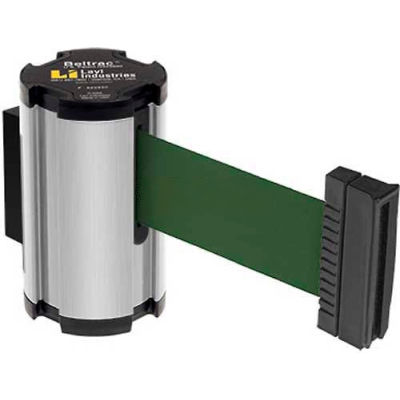 Lavi Industries Satin Aisle Closure Wall Mount, 7'L Forest Green Retractable Belt Barrier
