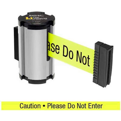 Lavi Industries Satin Aisle Closure Wall Mount, 7'L Yellow, "Caution - Do Not Enter" Belt
