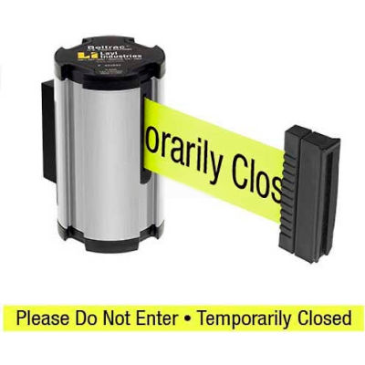 Lavi Industries Satin Aisle Closure Wall Mount, 7'L Yellow, "Please Do Not Enter" Retractable Belt