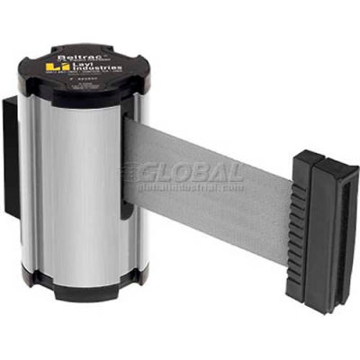 Lavi Industries Satin Aisle Closure Wall Mount, 7'L Gray Retractable Belt Barrier