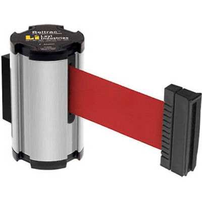 Lavi Industries Satin Aisle Closure Wall Mount, 7'L Red Retractable Belt Barrier