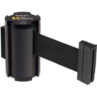 Lavi Industries Black Aisle Closure Wall Mount, 7'L Black Retractable Belt Barrier