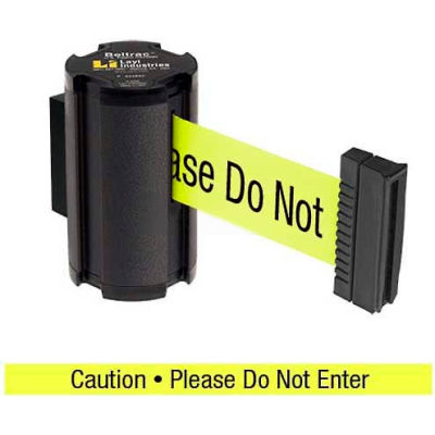 Lavi Industries Black Aisle Closure Wall Mount, 7'L Yellow, "Caution - Do Not Enter" Belt