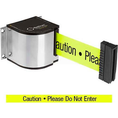 Lavi Industries Chrome Wall Mount, 18'L Fluorescent Yellow, "Caution - Do Not Enter" Belt