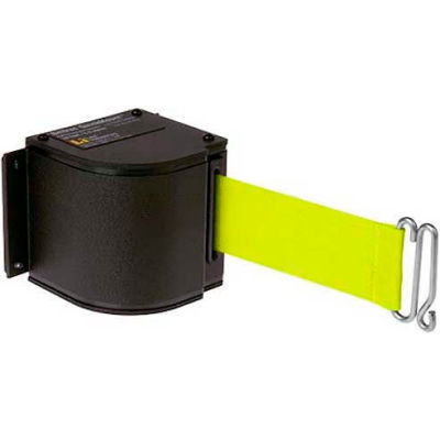 Lavi Industries Black Quick Mount Barricade, 18'L Fluorescent Yellow Retractable Belt