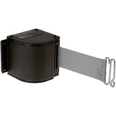 Lavi Industries Black Quick Mount Barricade, 18'L Gray Retractable Belt, Modified Mount