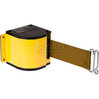 Lavi Industries Yellow Quick Mount Barricade, 18'L Bronze Retractable Belt, Modified Mount
