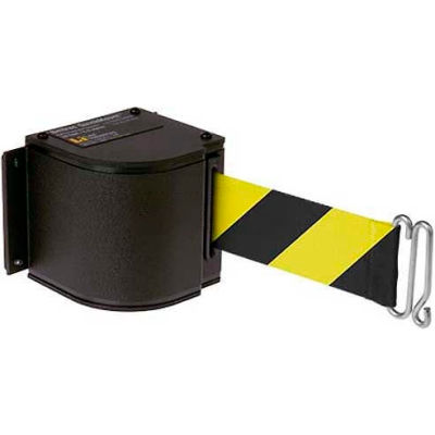 Lavi Industries Black Quick Mount Barricade, 18'L Black/Yellow Retractable Belt, Universal Mount