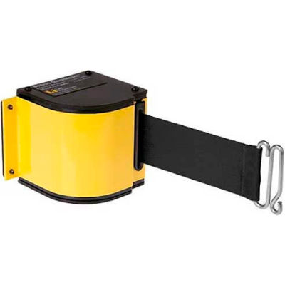 Lavi Industries Yellow Quick Mount Barricade, 18'L Black Retractable Belt, Universal Mount