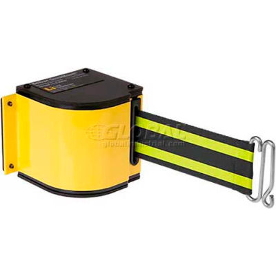 Lavi Industries Yellow Quick Mount Barricade, 18'L Blk/Neon Yellow Retractable Belt, Universal Mount