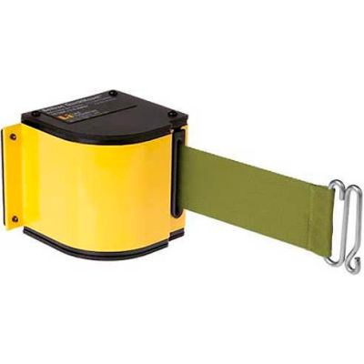Lavi Industries Yellow Quick Mount Barricade, 18'L Olive Green Retractable Belt, Universal Mount