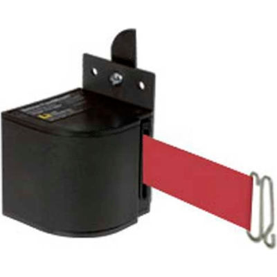 Lavi Industries Fixed Mount Safety Barricade, Wrinkle Black, 18'L Burgundy Retractable Belt
