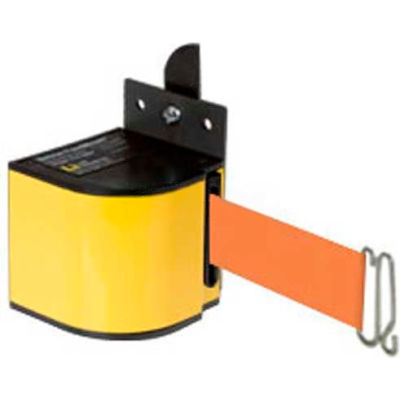 Lavi Industries Fixed Mount Safety Barricade, Safety Yellow, 18'L Orange Retractable Belt