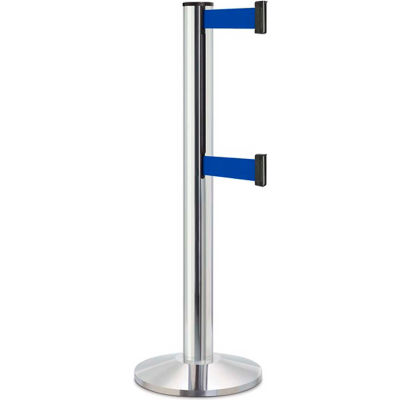 Lavi Industries Beltrac 3000 Crowd Control, 40"H Chrome Post, 13'L Blue Double Belt