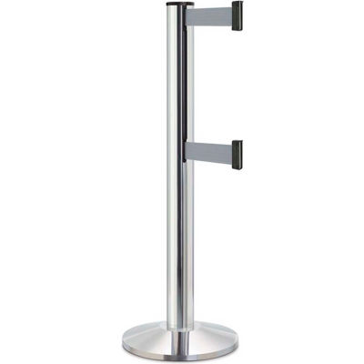 Lavi Industries Beltrac 3000 Crowd Control, 40"H Chrome Post, 13'L Gray Double Belt