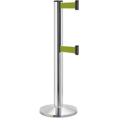 Lavi Industries Beltrac 3000 Crowd Control, 40"H Chrome Post, 13'L Olive Green Double Belt