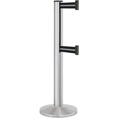 Lavi Industries Beltrac 3000 Crowd Control, 40"H Satin Post, 13'L Silver/Black Double Belt