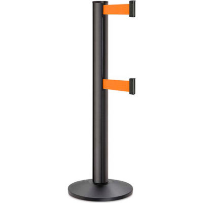 Lavi Industries Beltrac 3000 Crowd Control, 40"H Wrinkle Black Post, 13'L Orange Double Belt