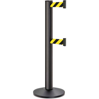 Lavi Industries Beltrac 3000 Crowd Control, 40"H Black Post, 13'L Safety Black/Yellow Double Belt