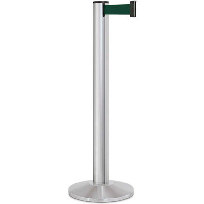 Lavi Industries Beltrac® Retractable Belt Barrier, 40" Silver Post, 13' Forest Green Belt